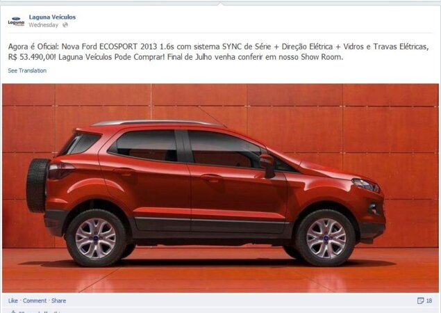 Publicação na página oficial da Laguna Veículos confirma preço de versão intermediária para R$ 53.490